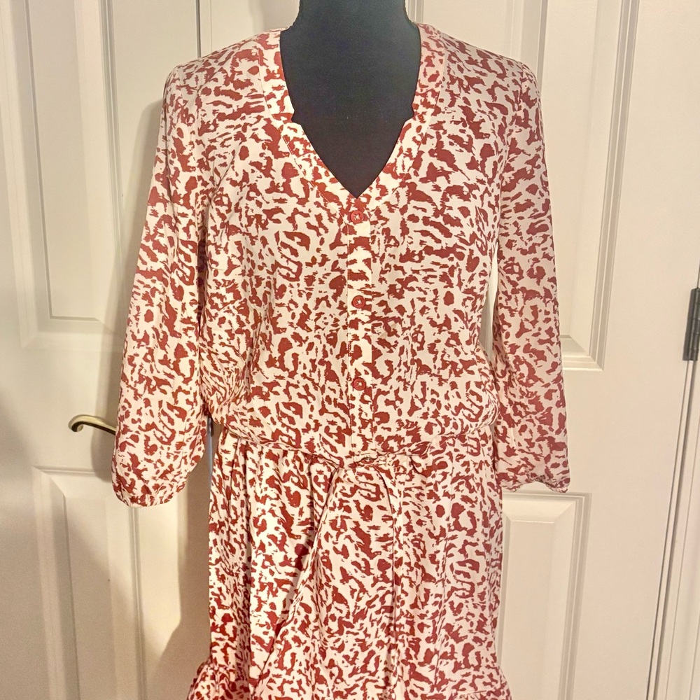 CAbi Red and White Long Sleeve Dress